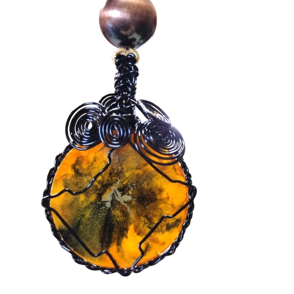 Translucent Mexican Fire Opal faux Stone OOAK with Gold Cooper Necklace - Picture 2 of 5
